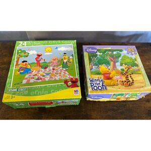 Lot Of 2 Disney Winnie The Pooh & Sesame Street 24 Piece Puzzles Complete